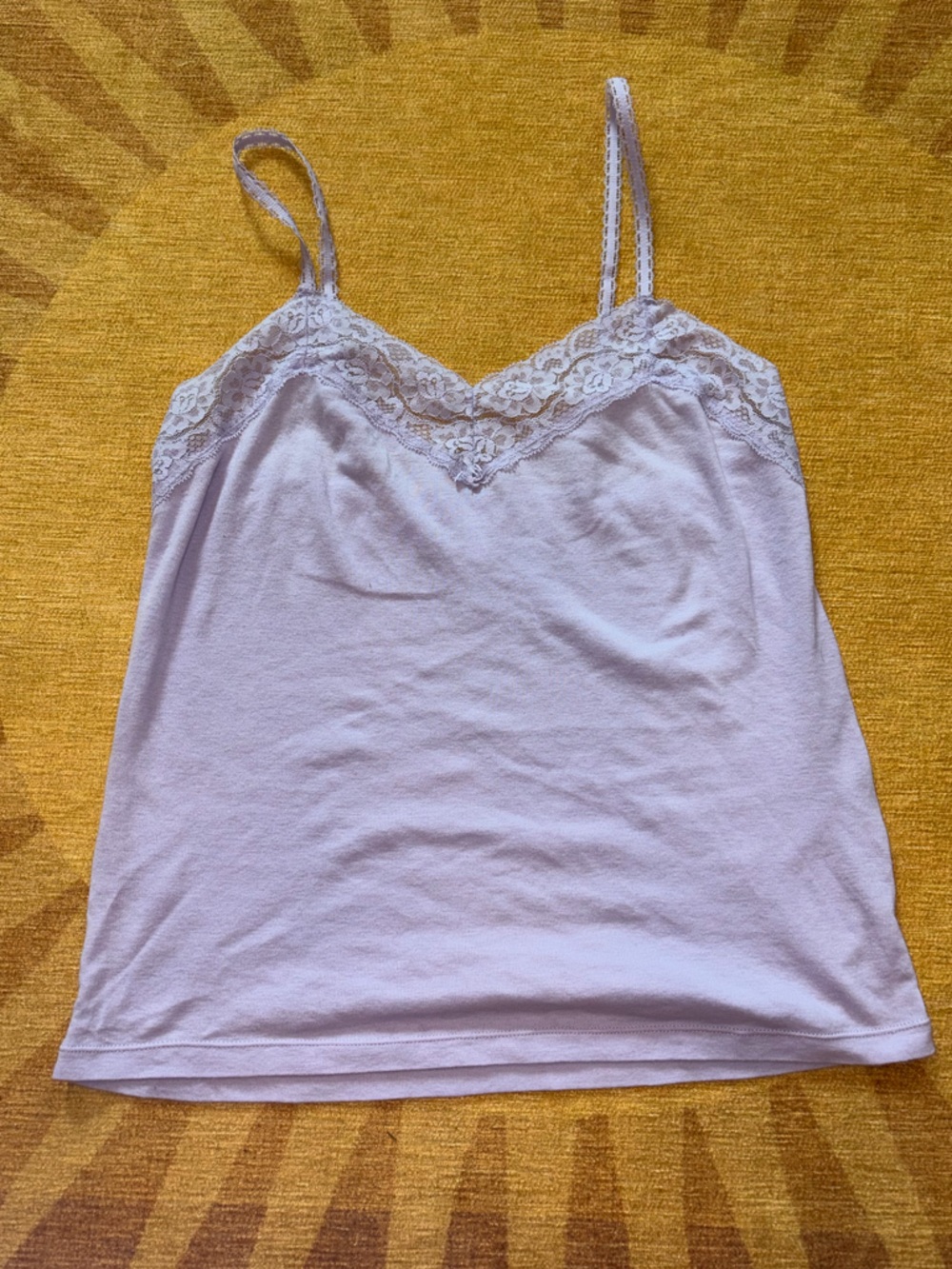 Y2K 100% cotton. Lace Trim Camisole Tank Top - Light Lavender